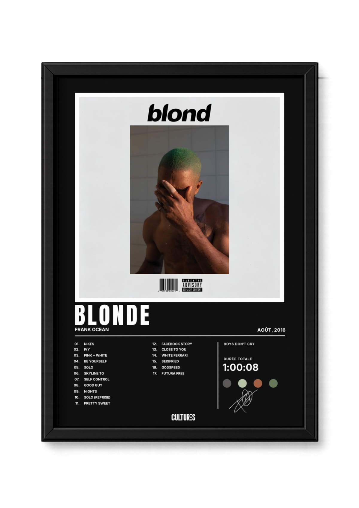 Cadre Frank Ocean Blonde – fond noir