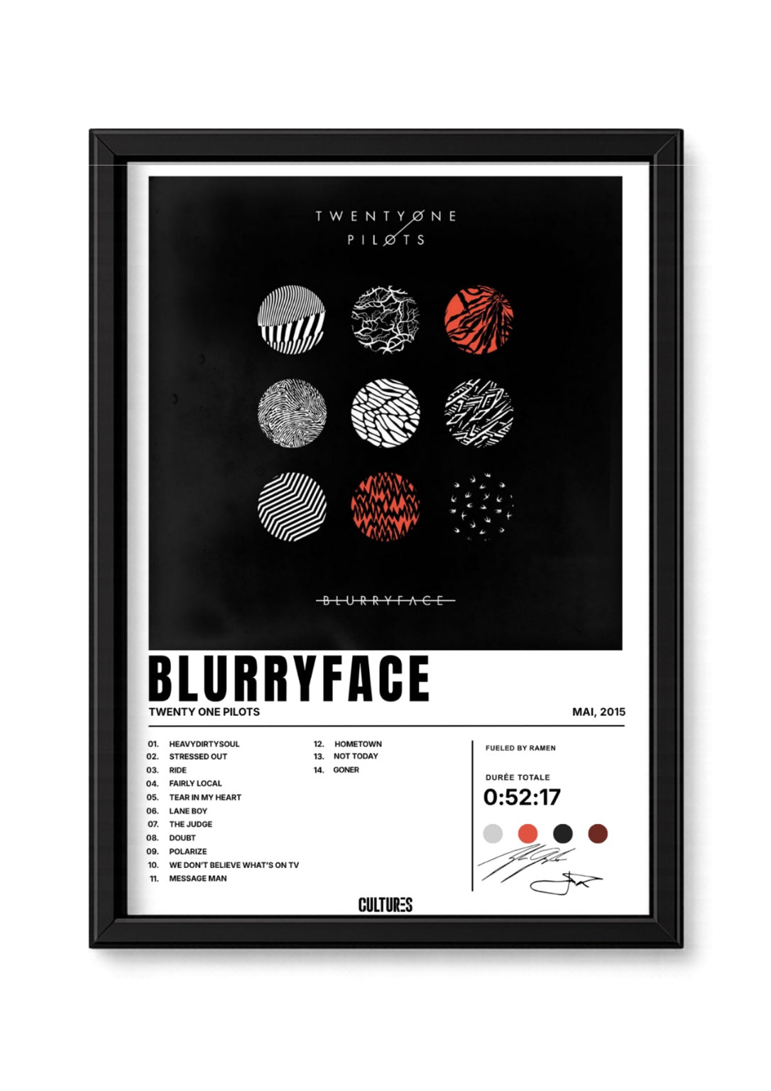 Cadre Twenty One Pilots Blurryface – fond blanc