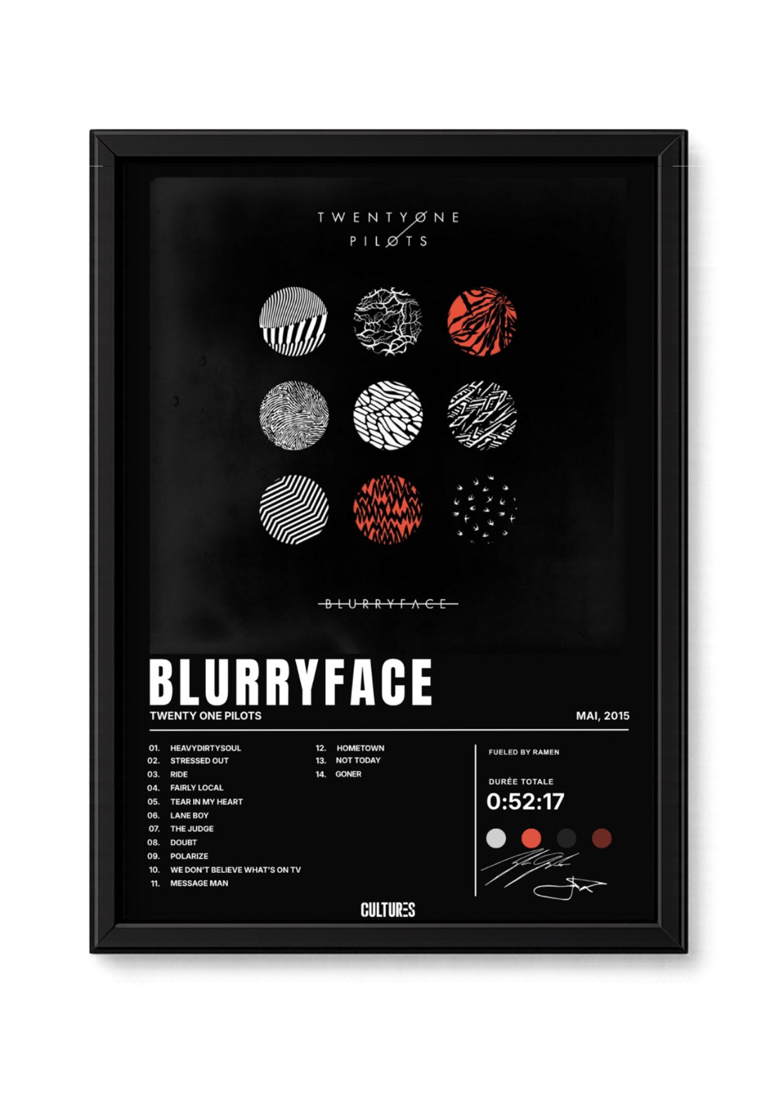 Cadre Twenty One Pilots Blurryface – fond noir