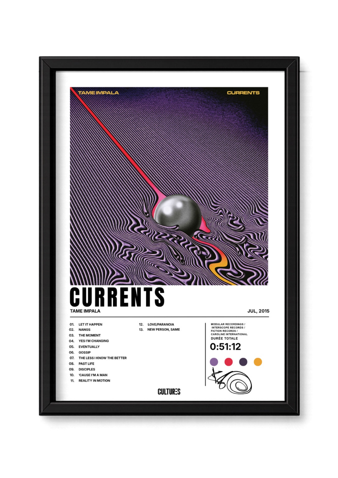 Cadre Tame Impala Currents – fond blanc