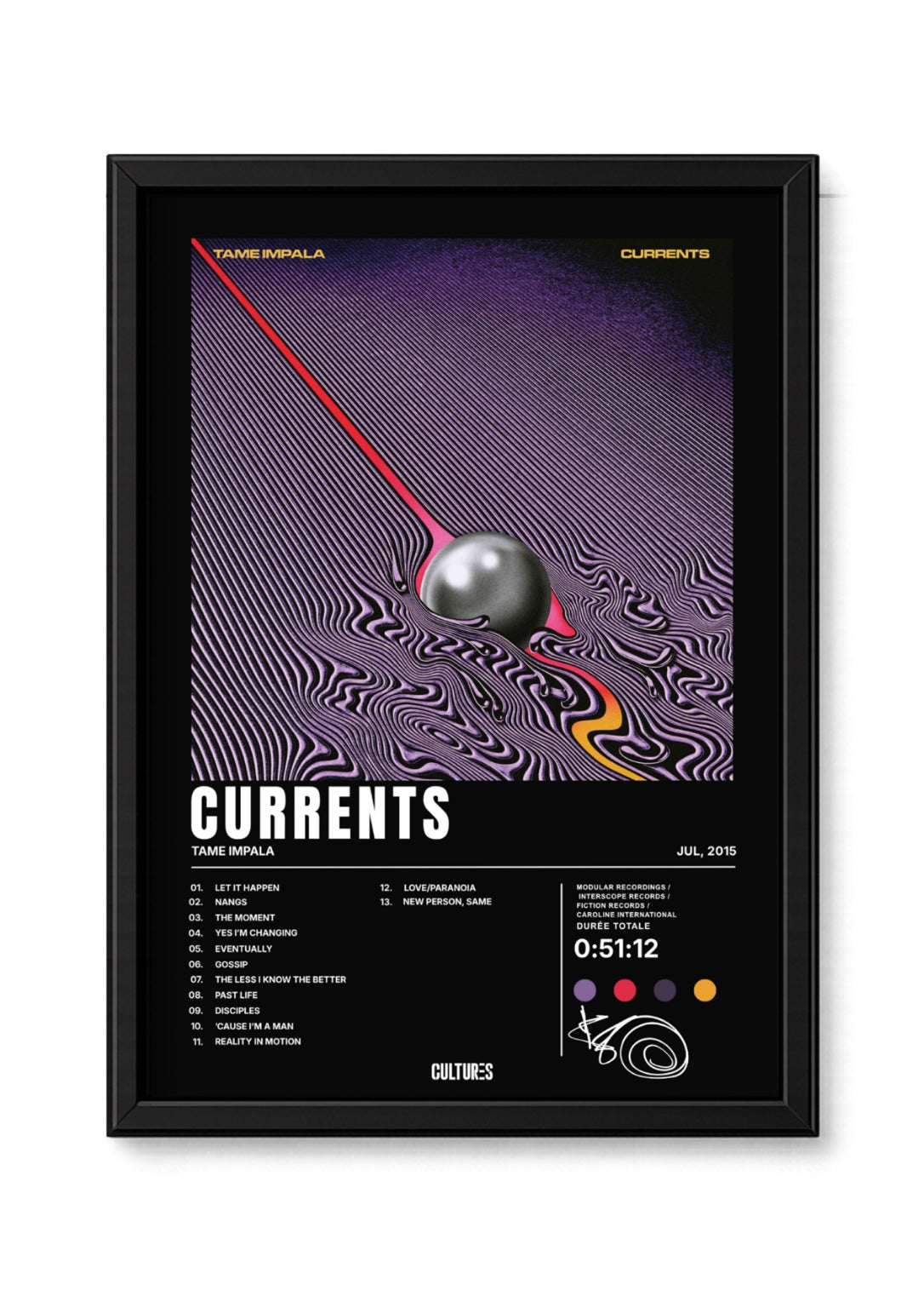 Cadre Tame Impala Currents – fond noir