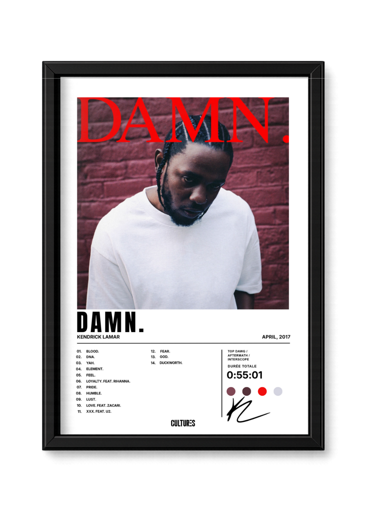 Cadre Kendrick Lamar DAMN. – fond blanc