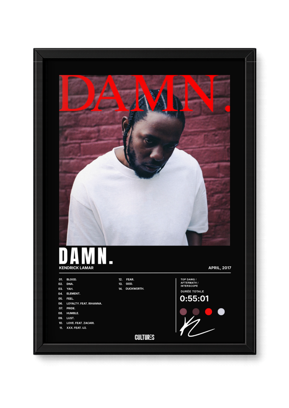 Cadre Kendrick Lamar DAMN. – fond noir