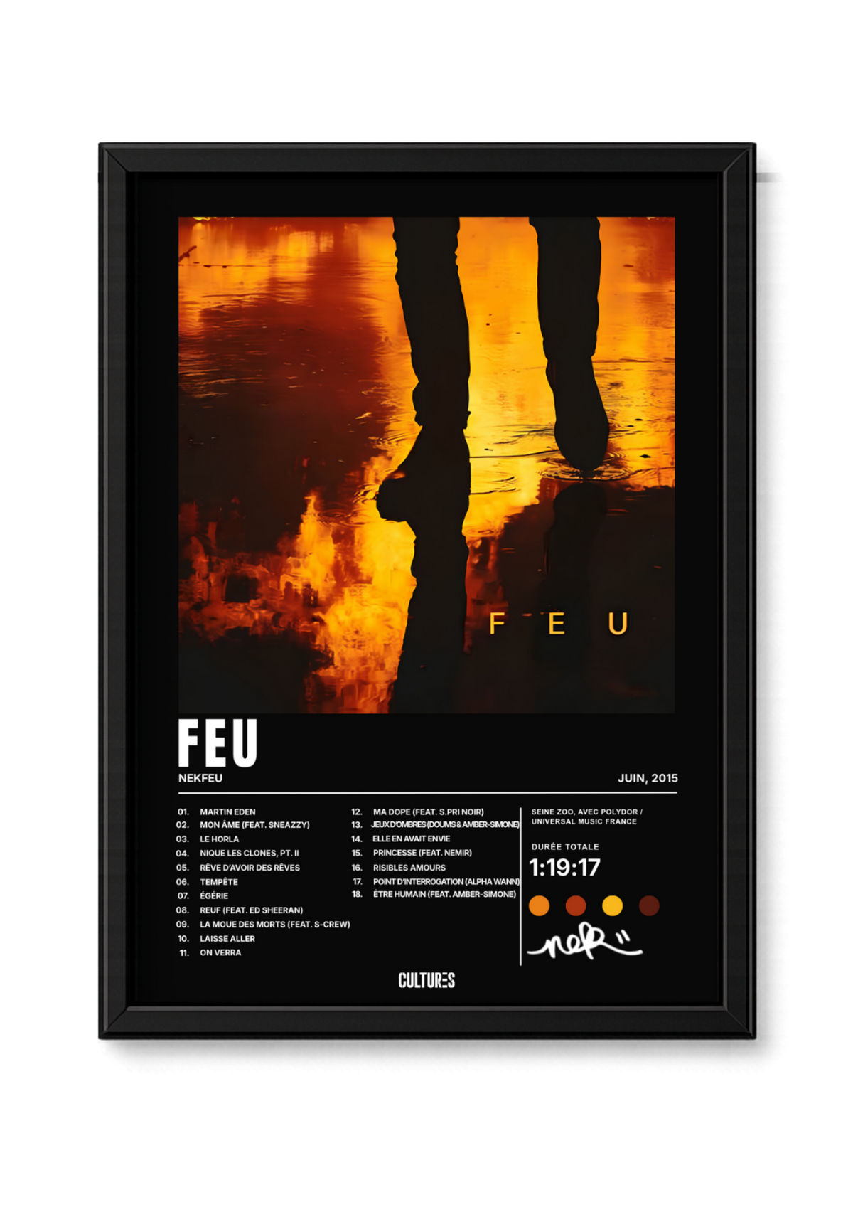Cadre Nekfeu Feu – fond noir