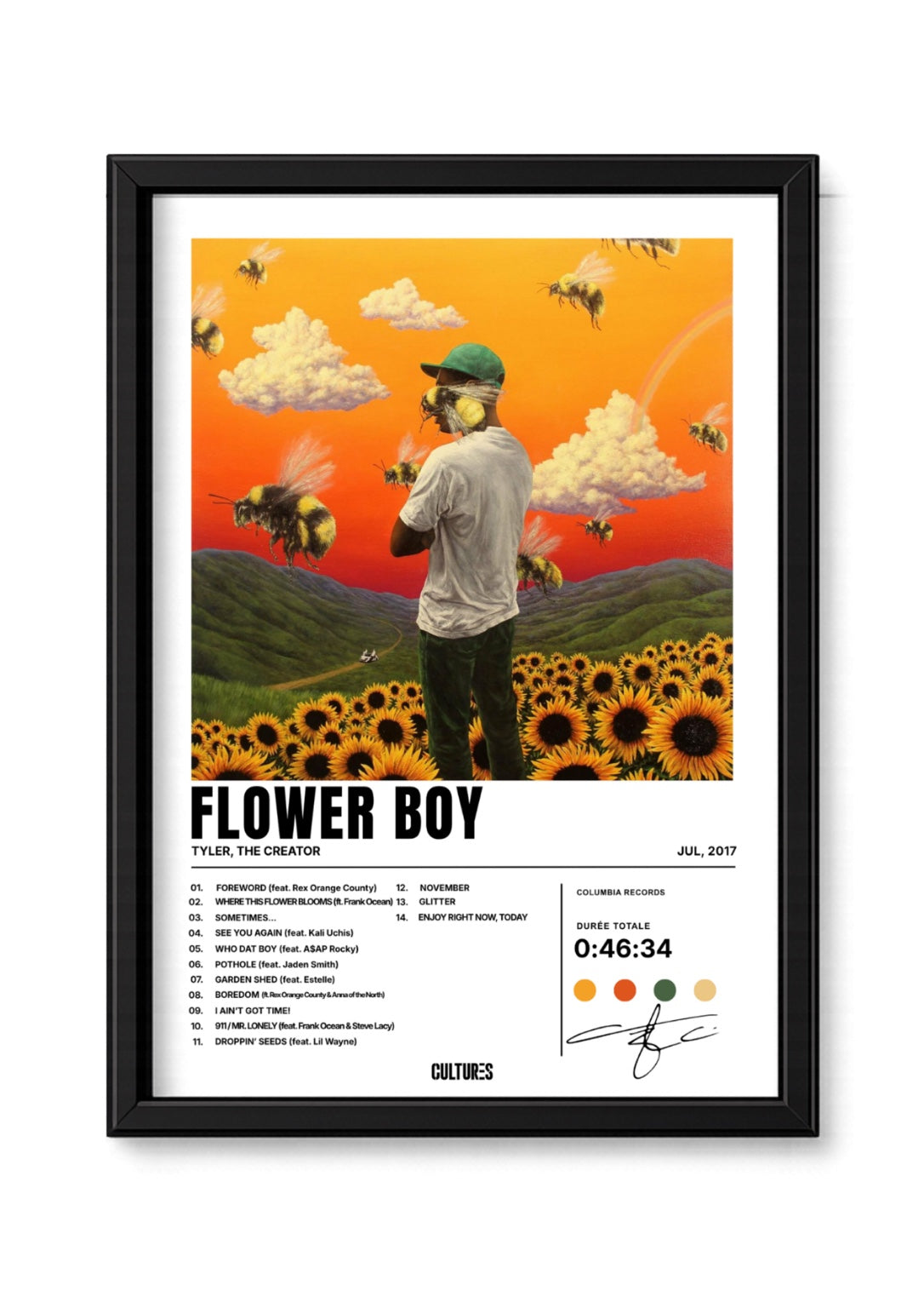 Cadre Tyler, The Creator Flower Boy – fond blanc