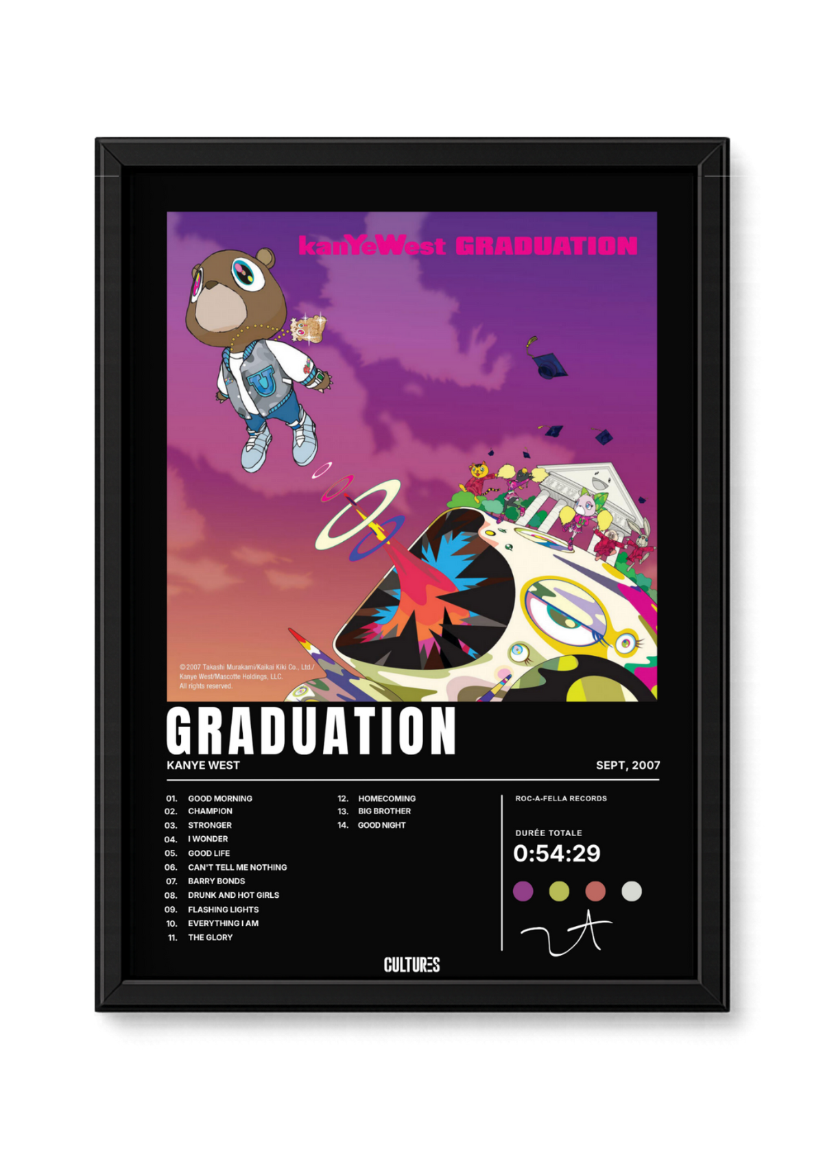 Cadre Kanye West Graduation – fond noir
