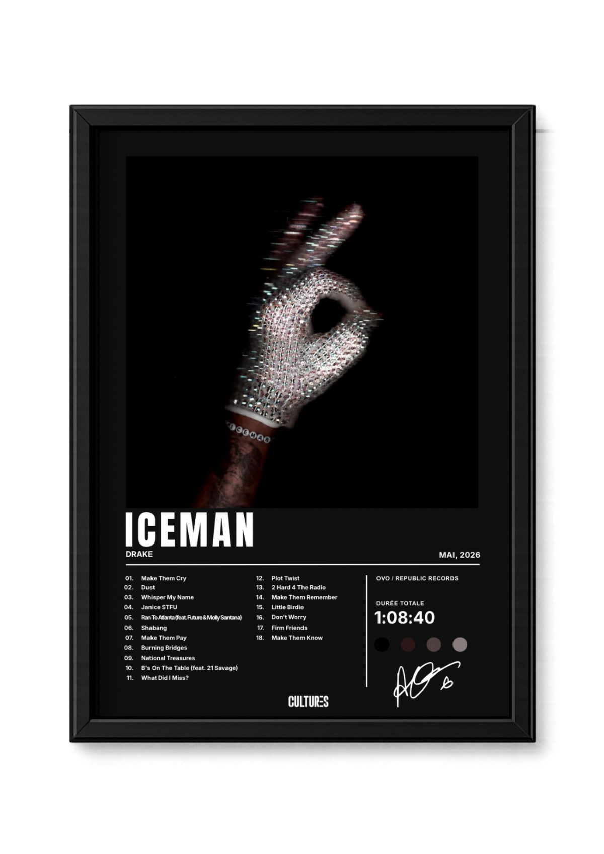 Cadre Drake Iceman – fond noir