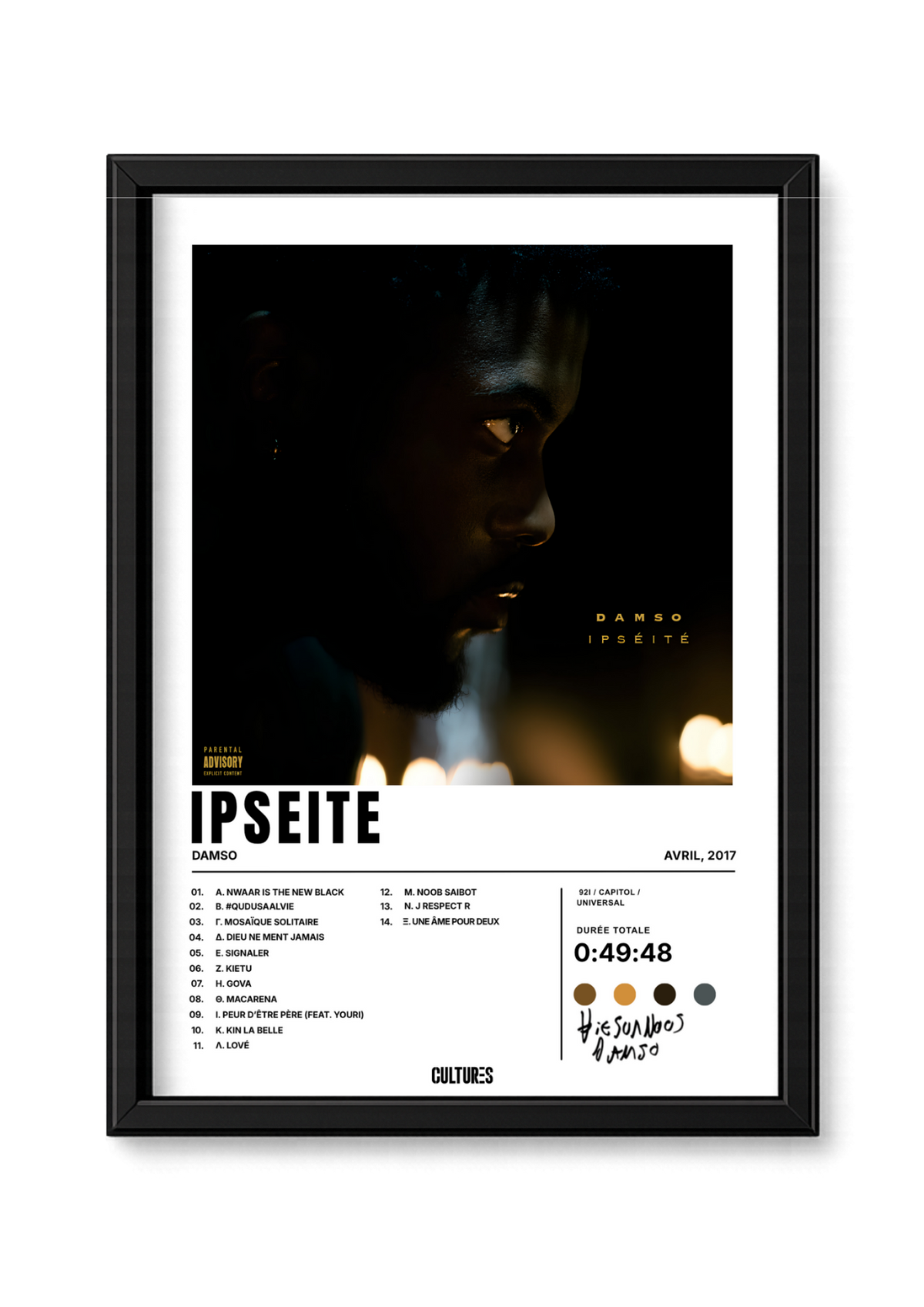 Cadre Damso Ipséité – fond blanc