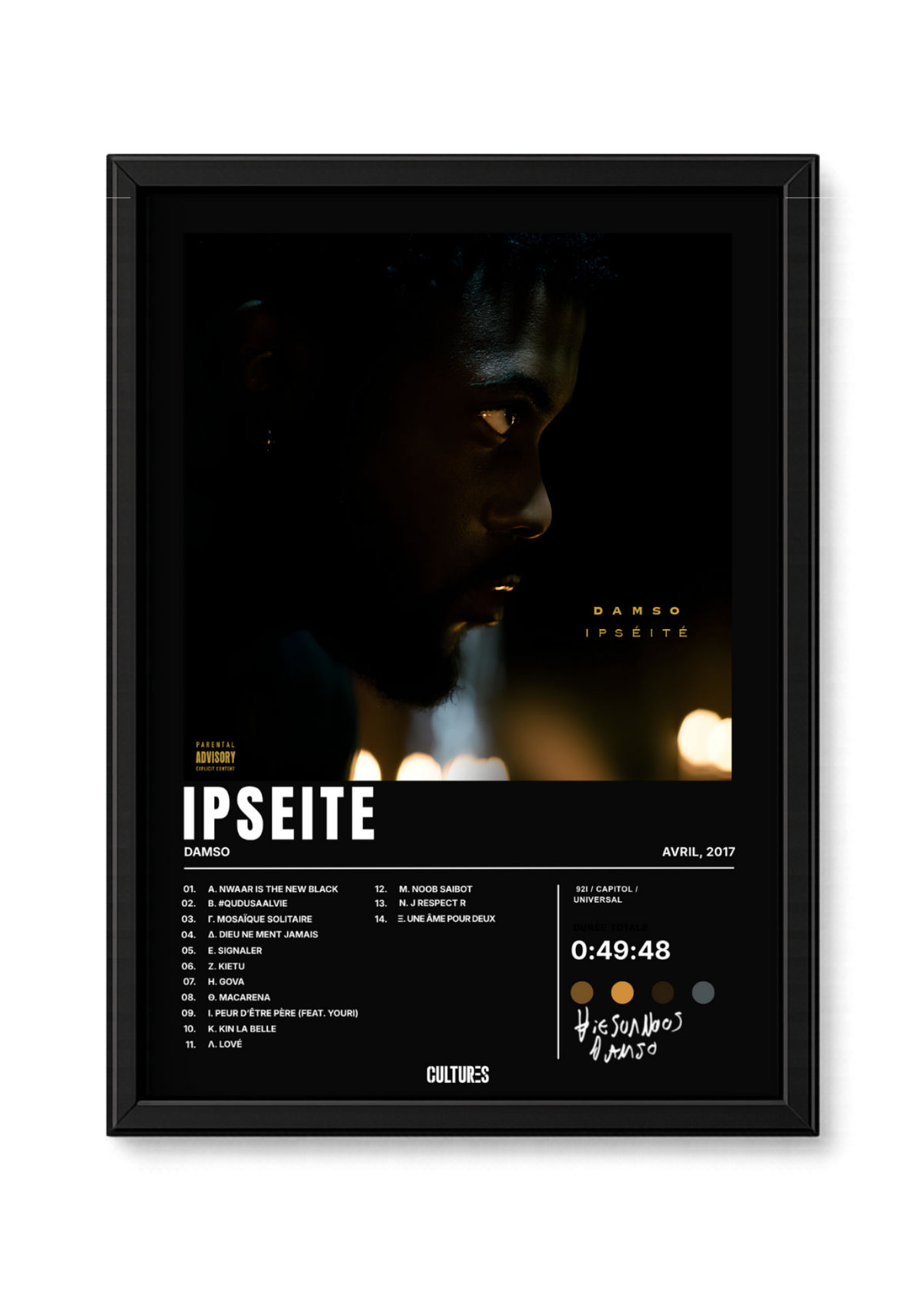 Cadre Damso Ipséité – fond noir