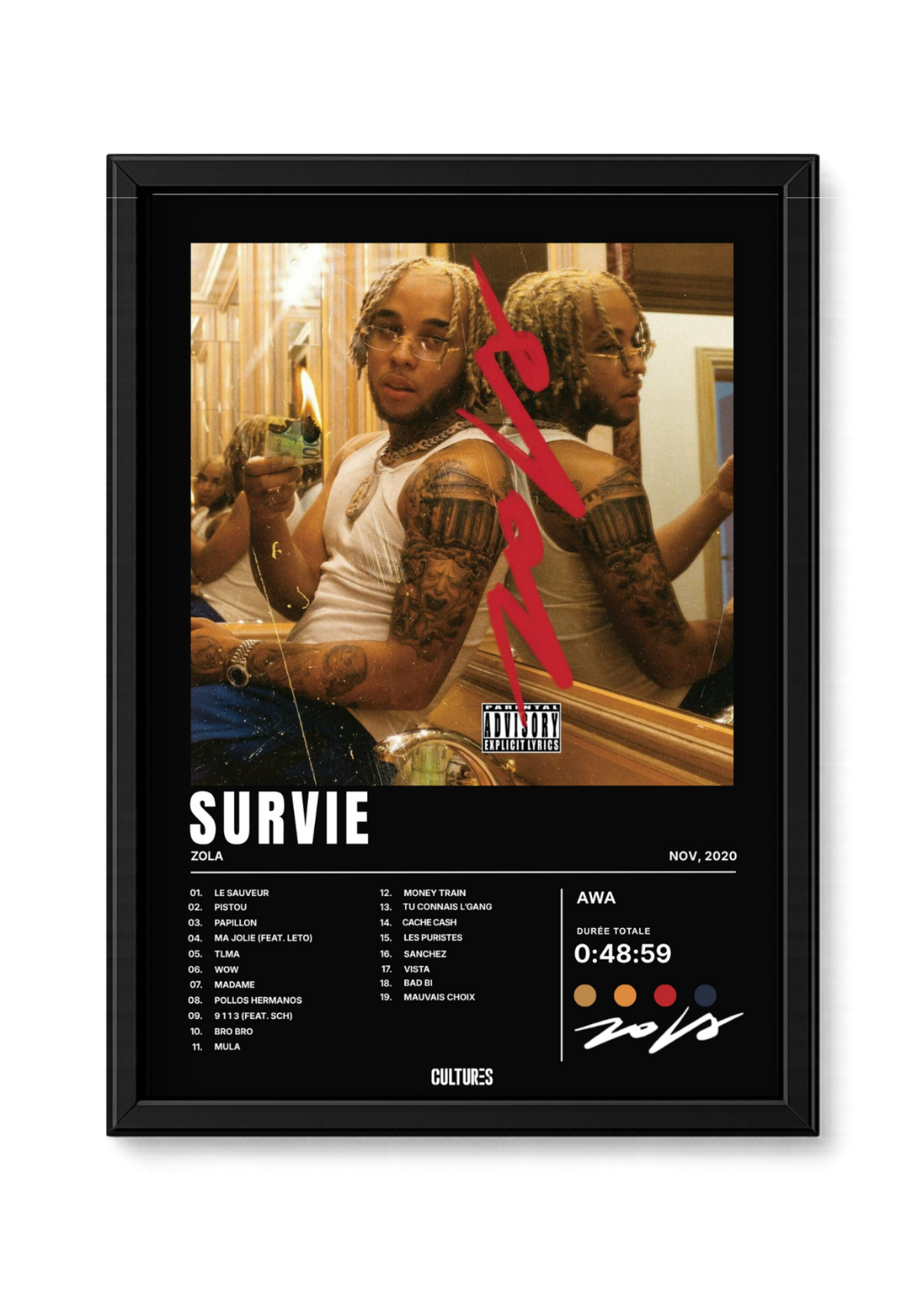 Cadre Zola Survie – fond noir