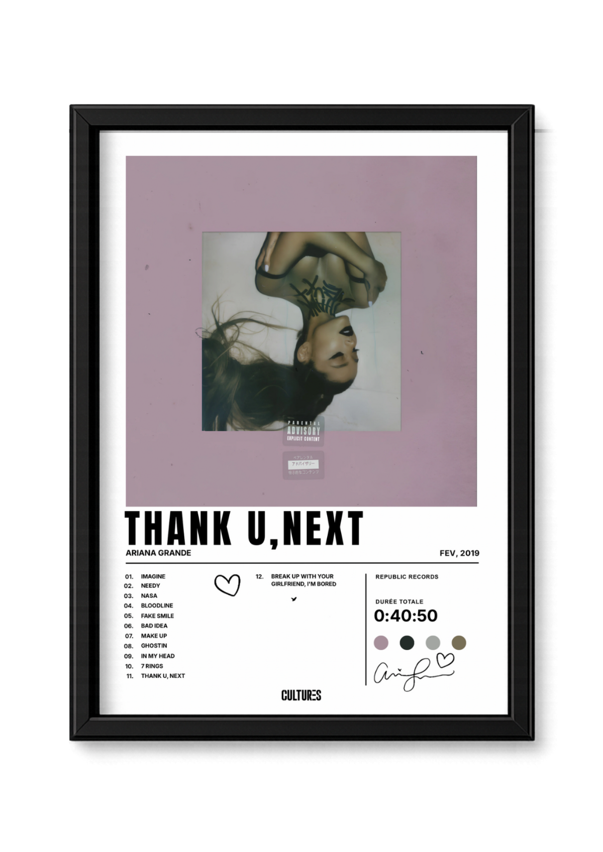 Cadre Ariana Grande Thank U, Next – fond blanc