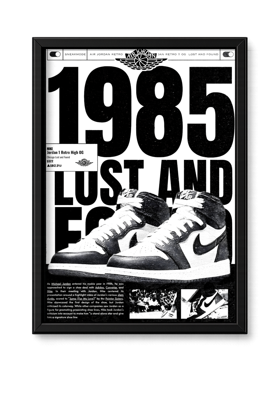 Cadre Air Jordan 1 1985 noir et blanc