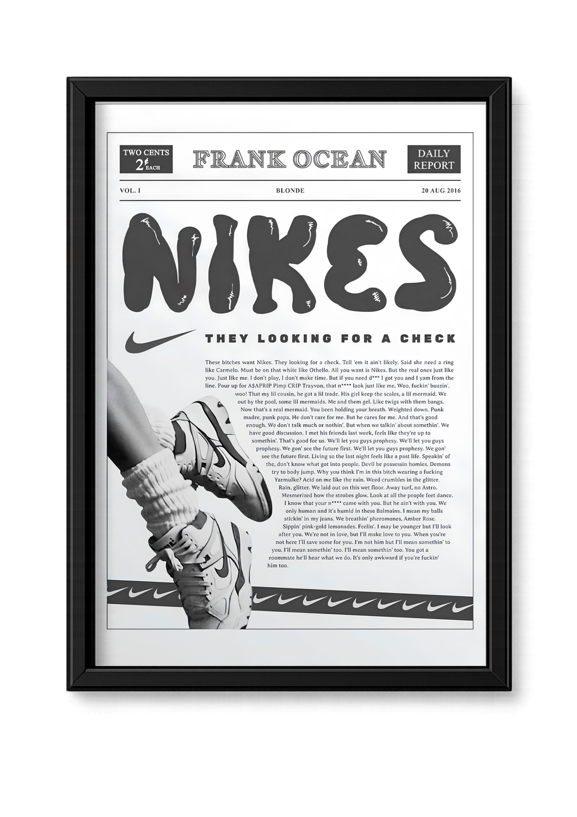 Cadre Nike style journal noir et blanc