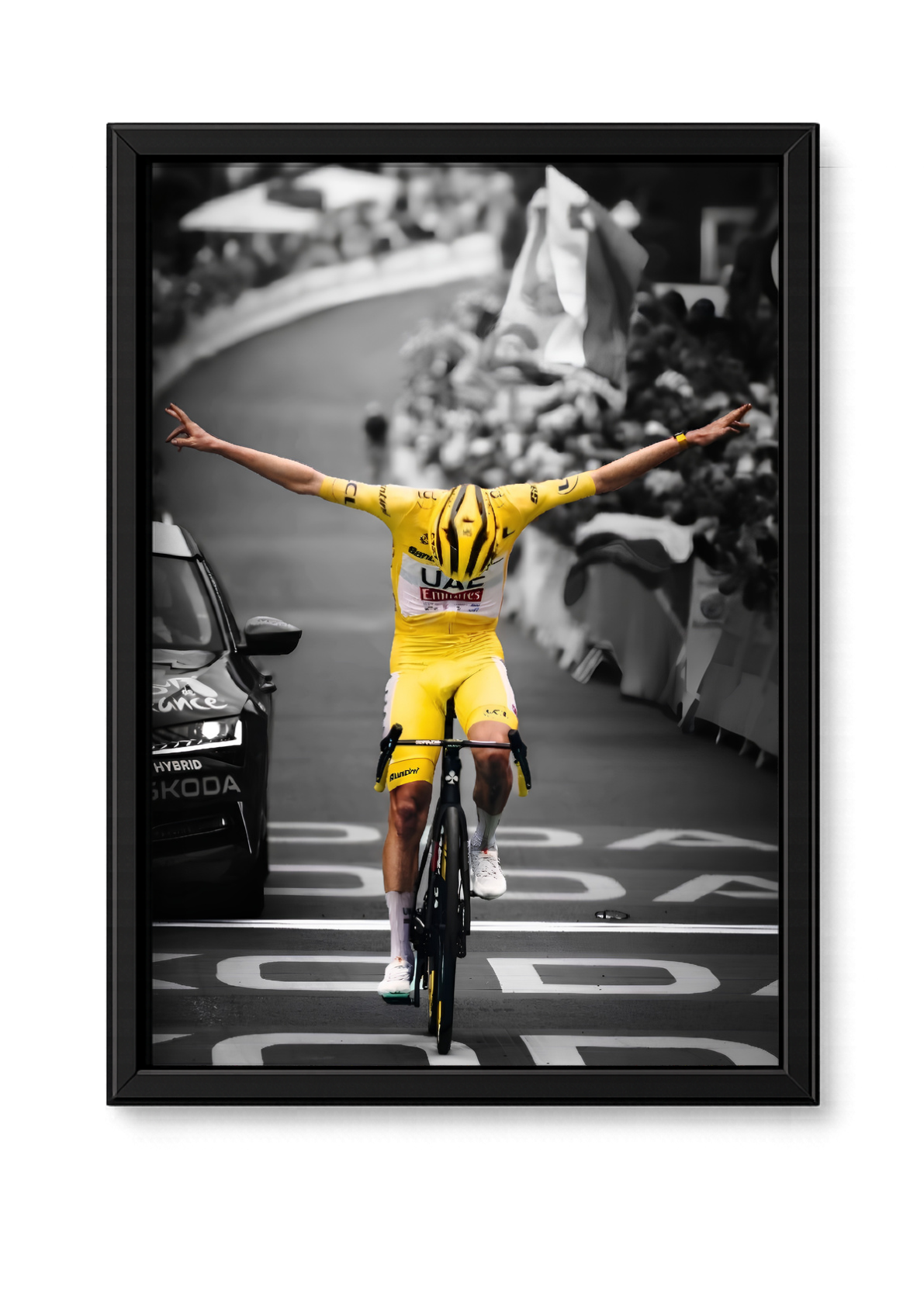 Cadre cyclisme victoire en jaune