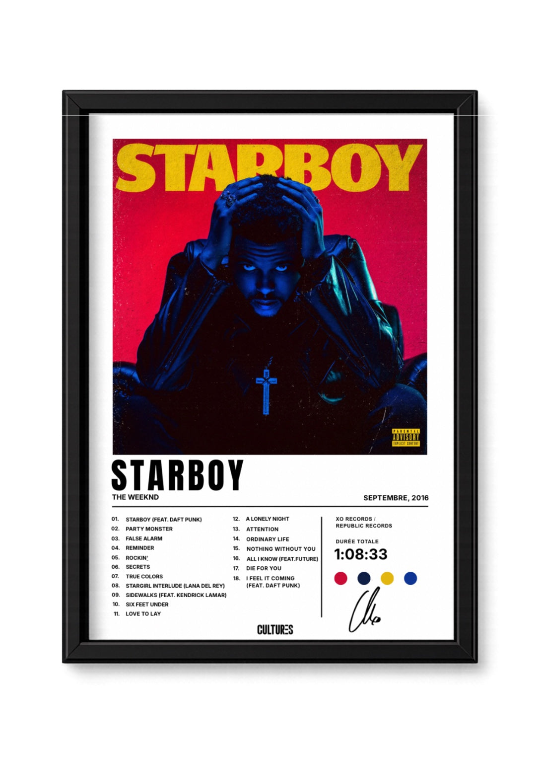 Cadre The Weeknd Starboy – fond blanc