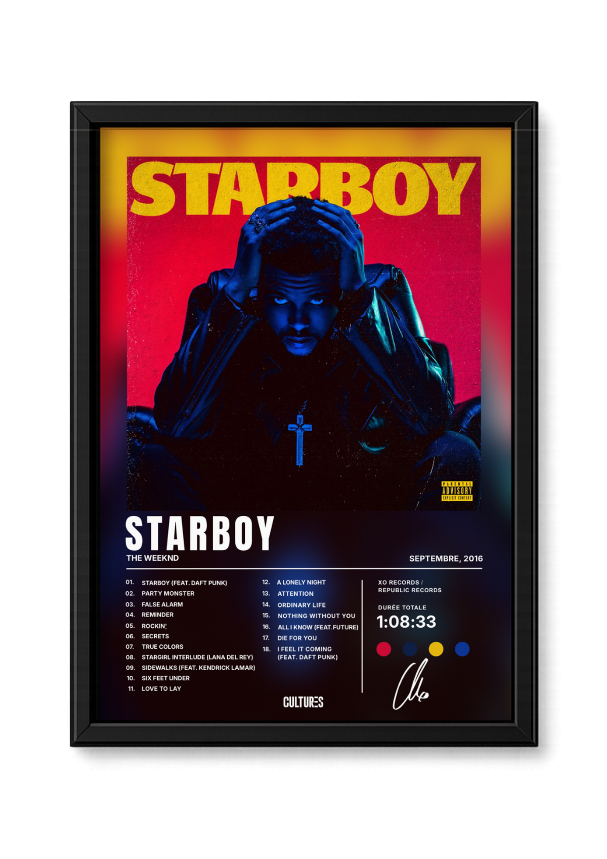 Cadre The Weeknd Starboy – fond coloré