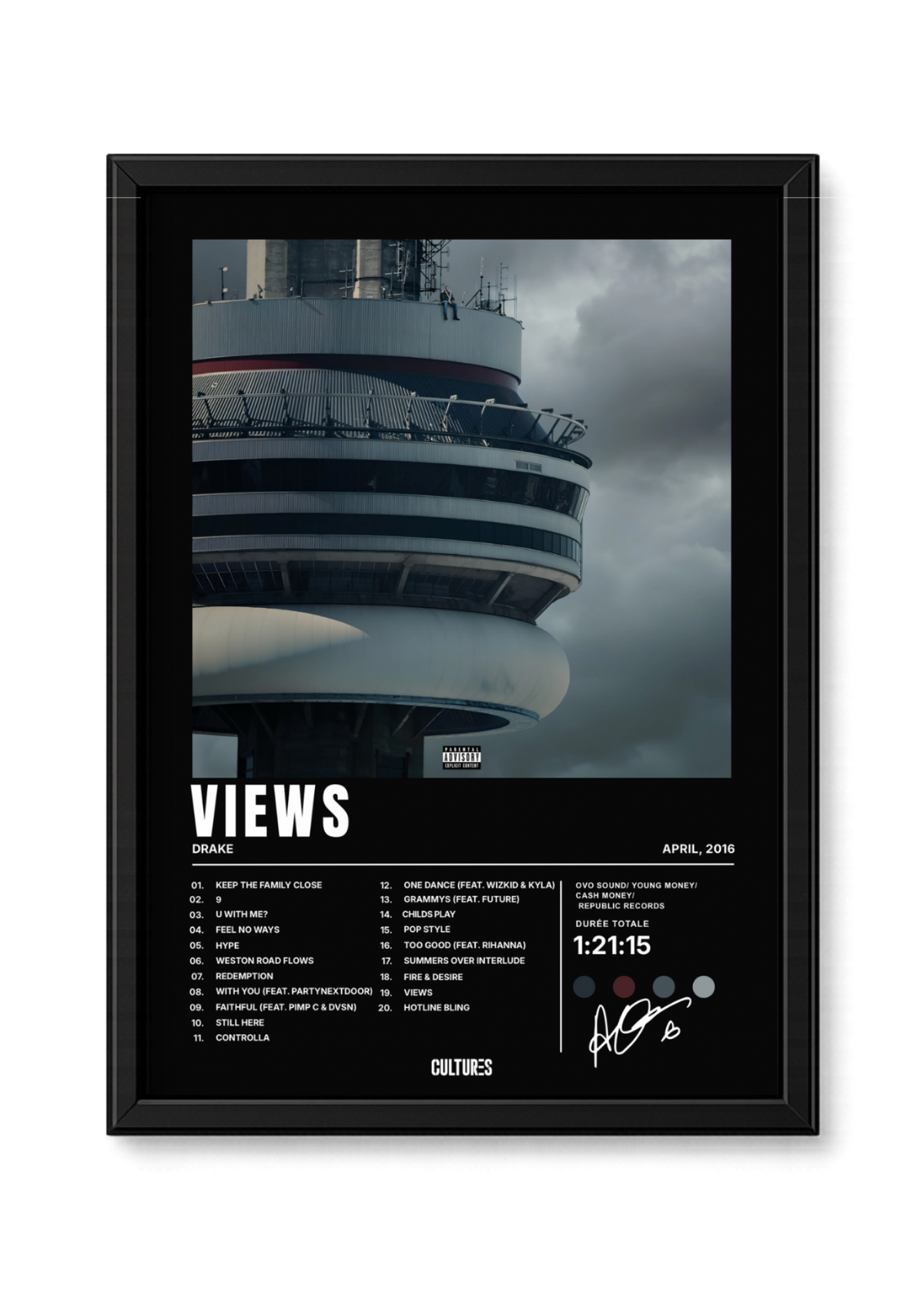 Cadre Drake Views – fond noir
